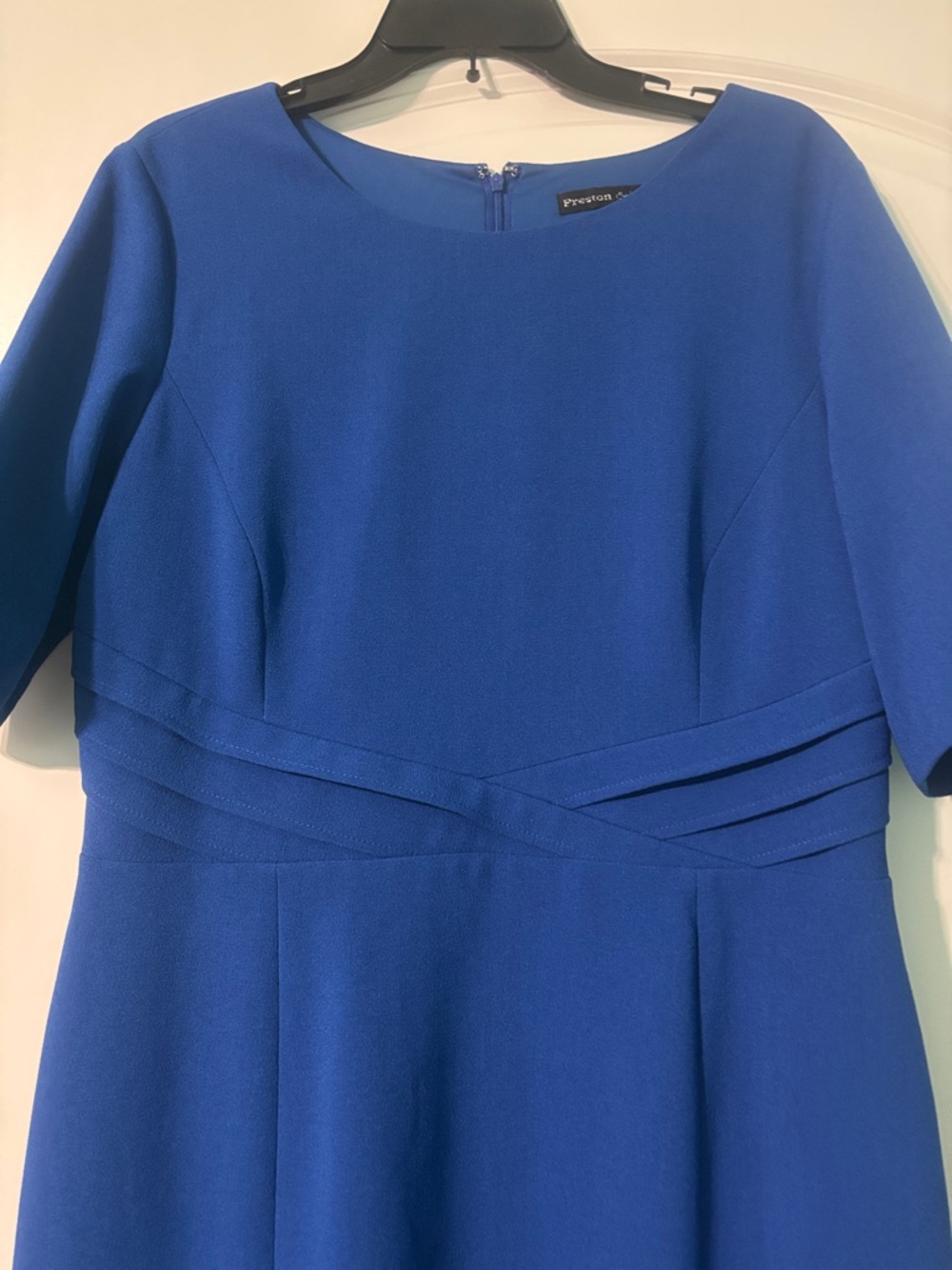 Classic Cobalt Midi Professional Lined Dress with Short Sleeves - Picture 2 of 8
